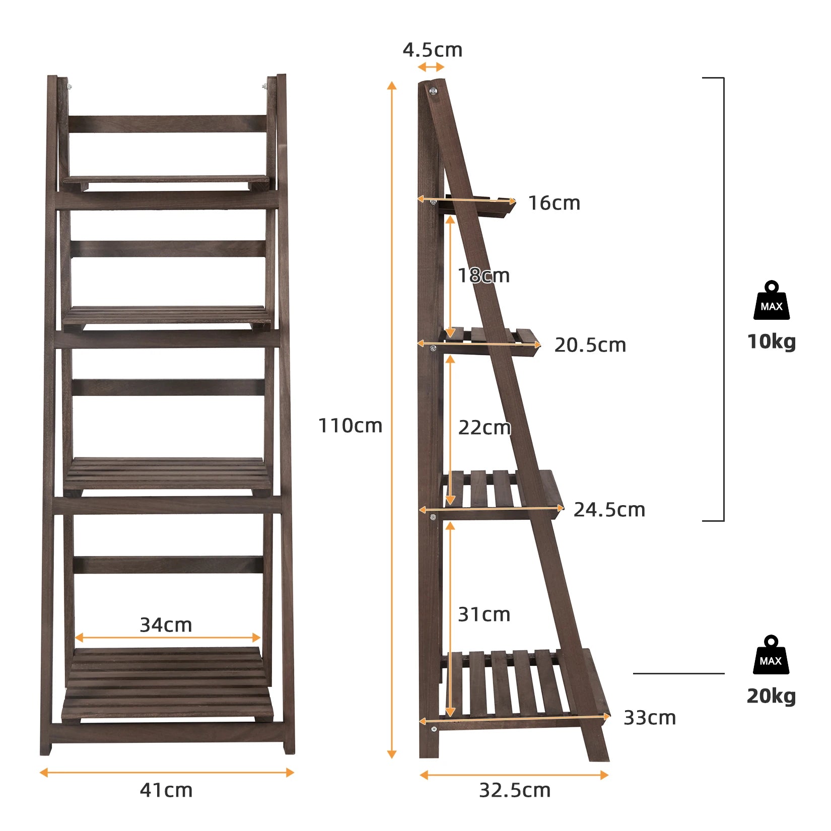 Folding 4 Tier Storage Shelving Unit, Ladder Shelf