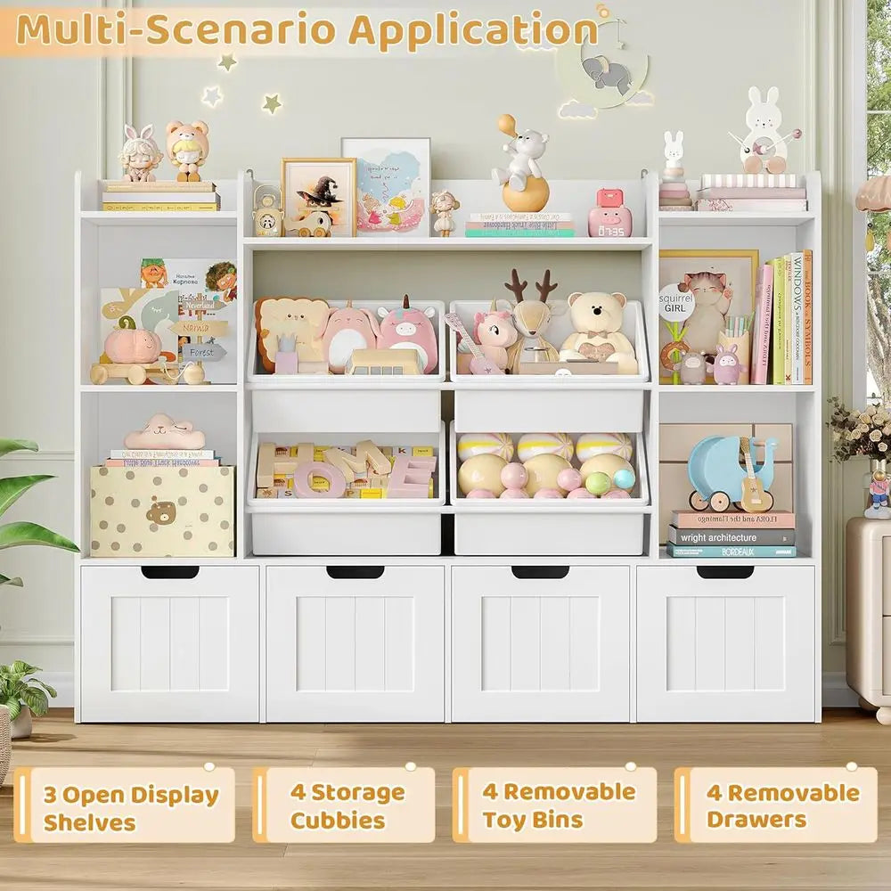 4-Tier Rolling Toy Storage Unit with 4 Bins