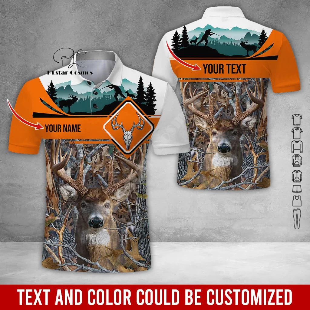 Custom Name Deer Hunting Camo Casual Collar Polo Shirts Short Sleeves