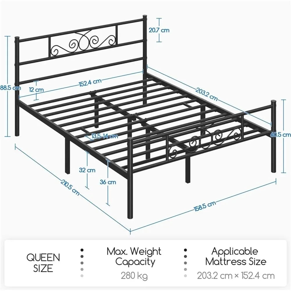 Queen Bed Frame with Metal Platform Bed with Headboard Footboard for Bedroom