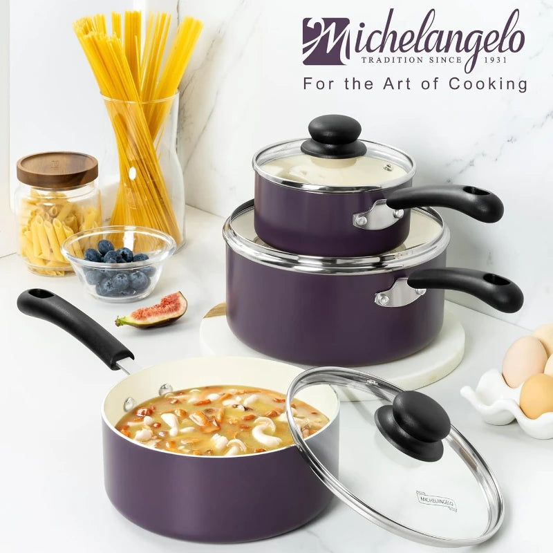 Nonstick Sauce Pan Set with Lid Ceramic Coating Small Saucepan