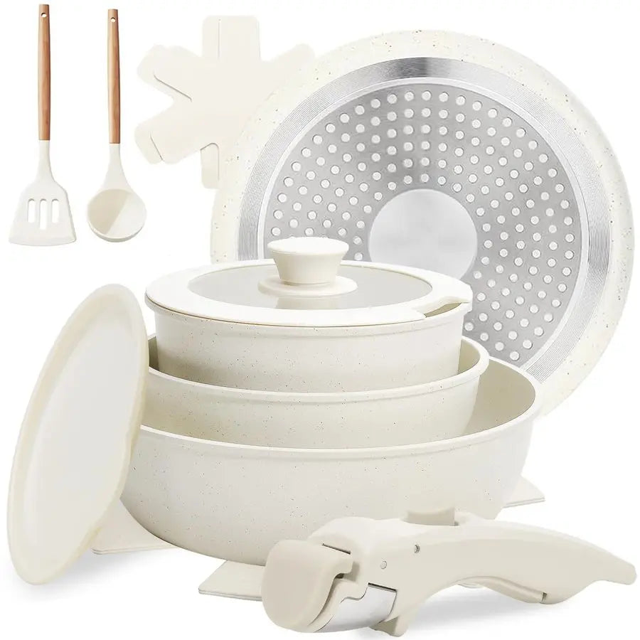 10 pcs Pots and Pan Set Non Stick with Detachable Handle, Ceramic Cookware Set