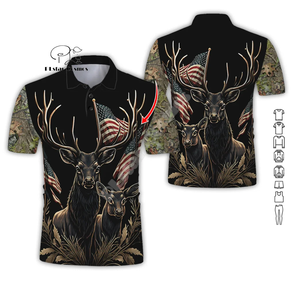 Custom Name Deer Hunting Camo Casual Collar Polo Shirts Short Sleeves