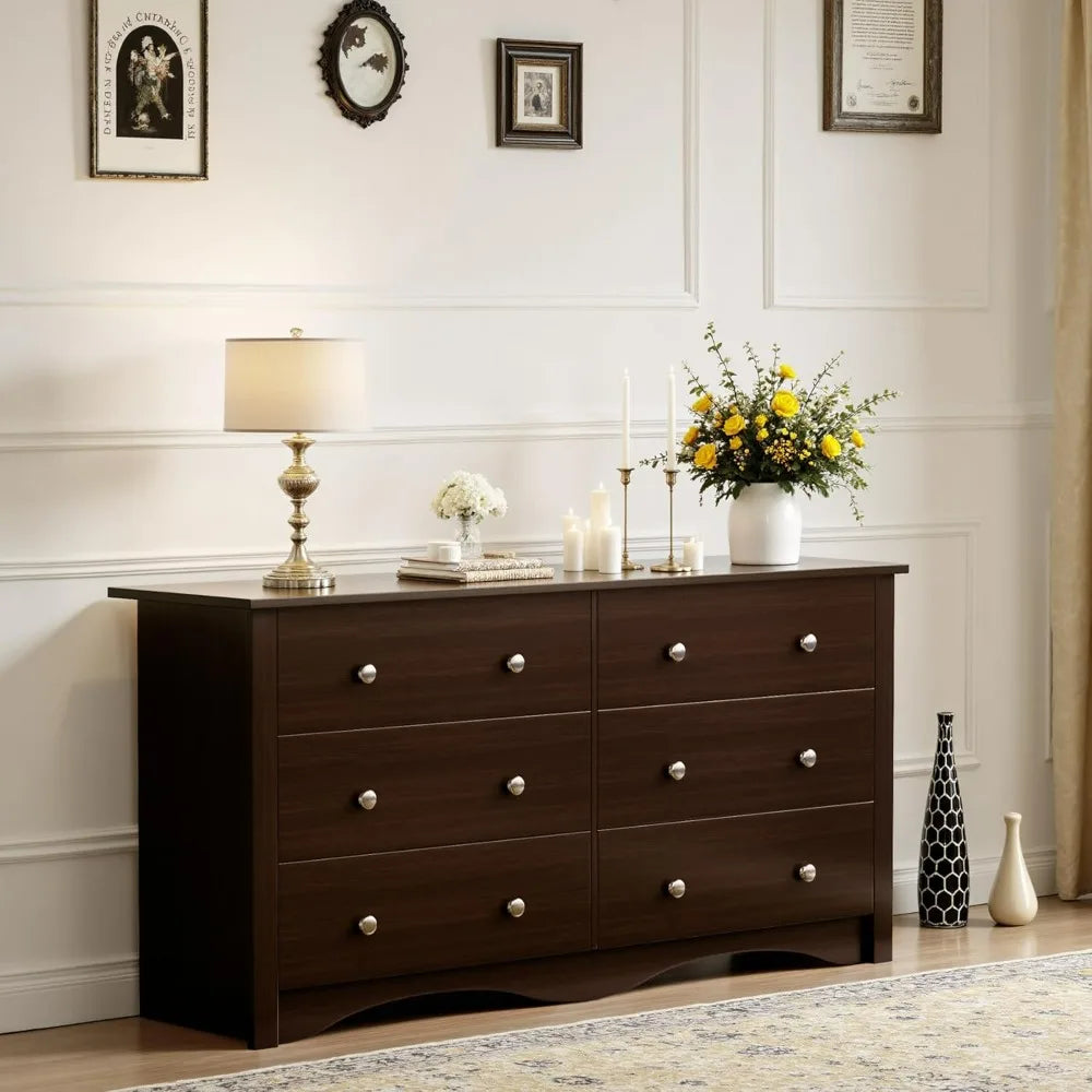 Dresser for Bedroom, 6 Wood Dresser Drawers