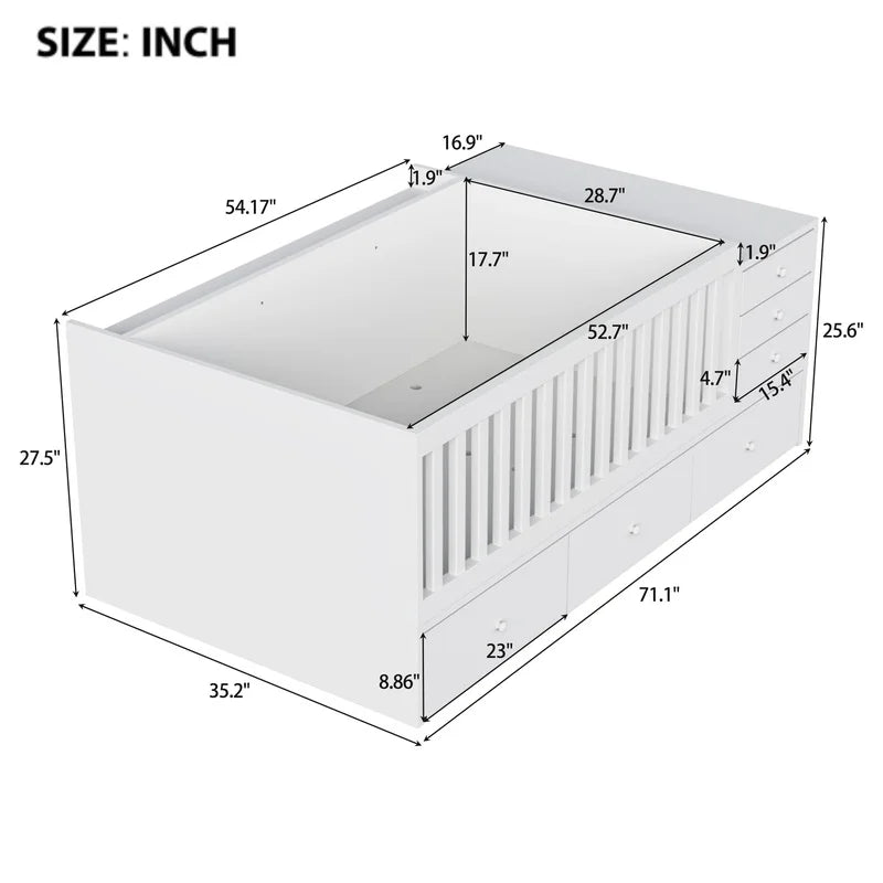 Convertible Crib to Changing Table with safety rails