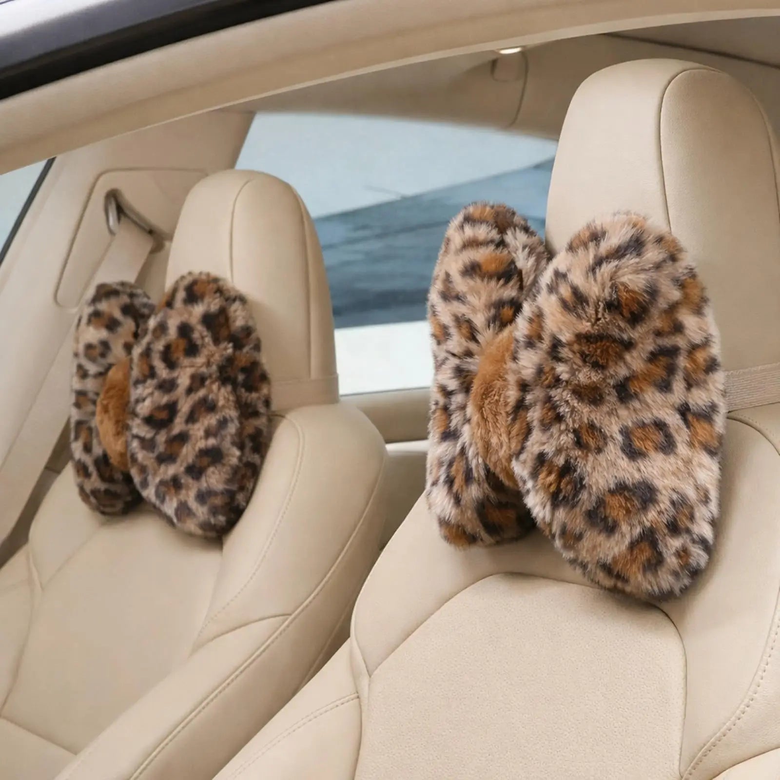 2 Pcs Car Neck Pillow Soft Plush Bow Headrest Support Comfortable