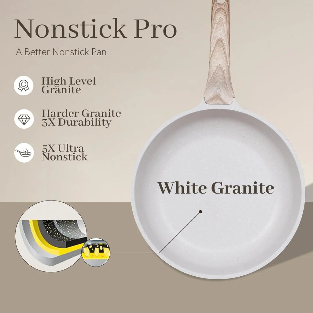 Non-Stick Pots and Pans Set, Granite Induction Cookware with Frying Pans, Saucepans, Griddle, Egg Pan