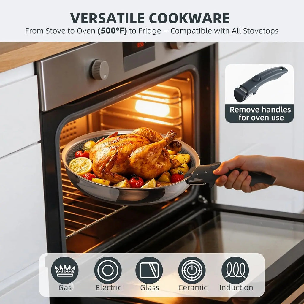 6-Piece Hybrid Stainless Steel Cookware Set with Lids and Detachable Handle