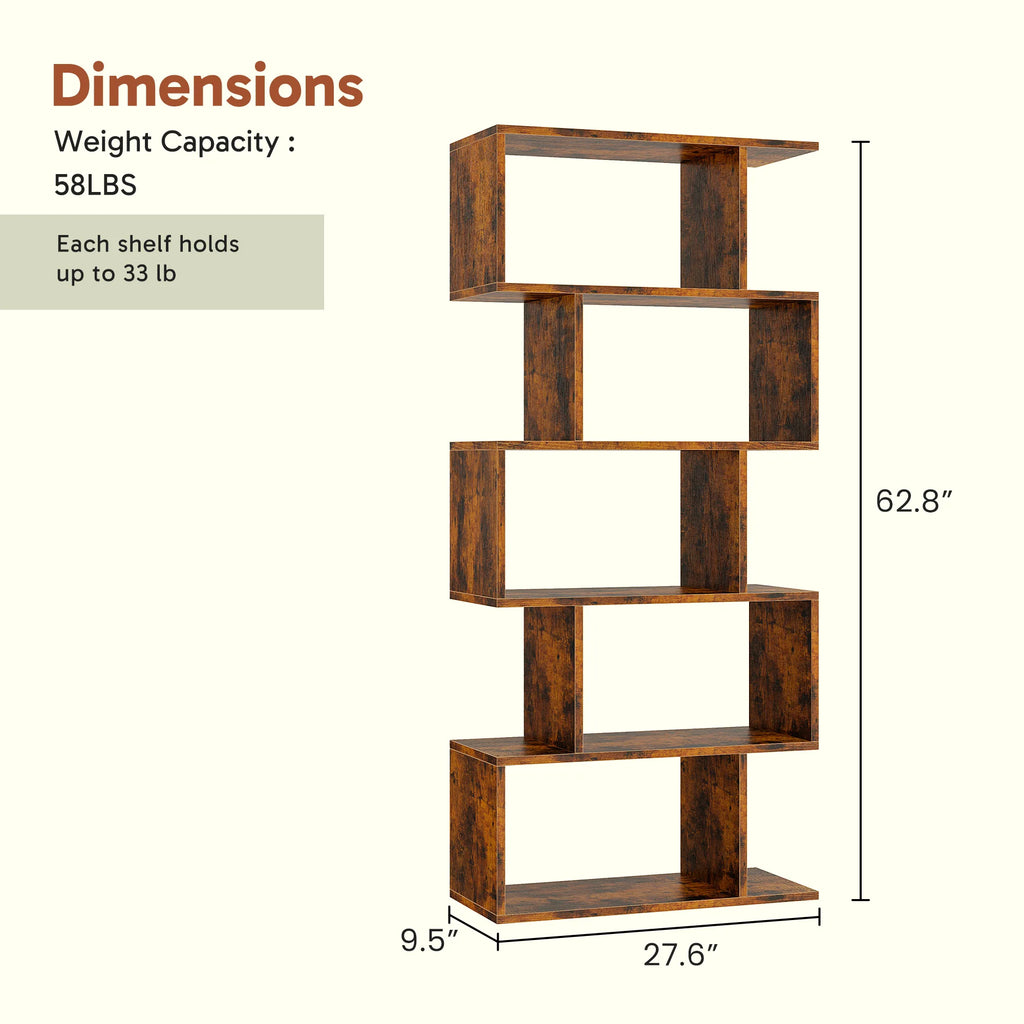 5 Tier S-Shaped Geometric Bookcase