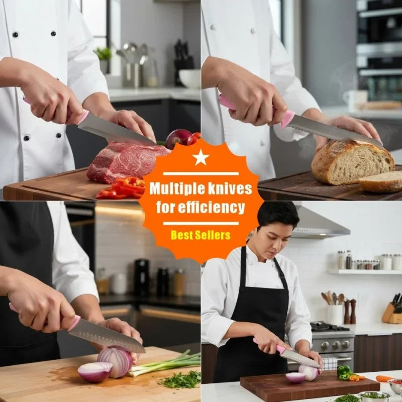 15 Pcs Stainless Steel Kitchen Knife Set with Block & Cutting Board
