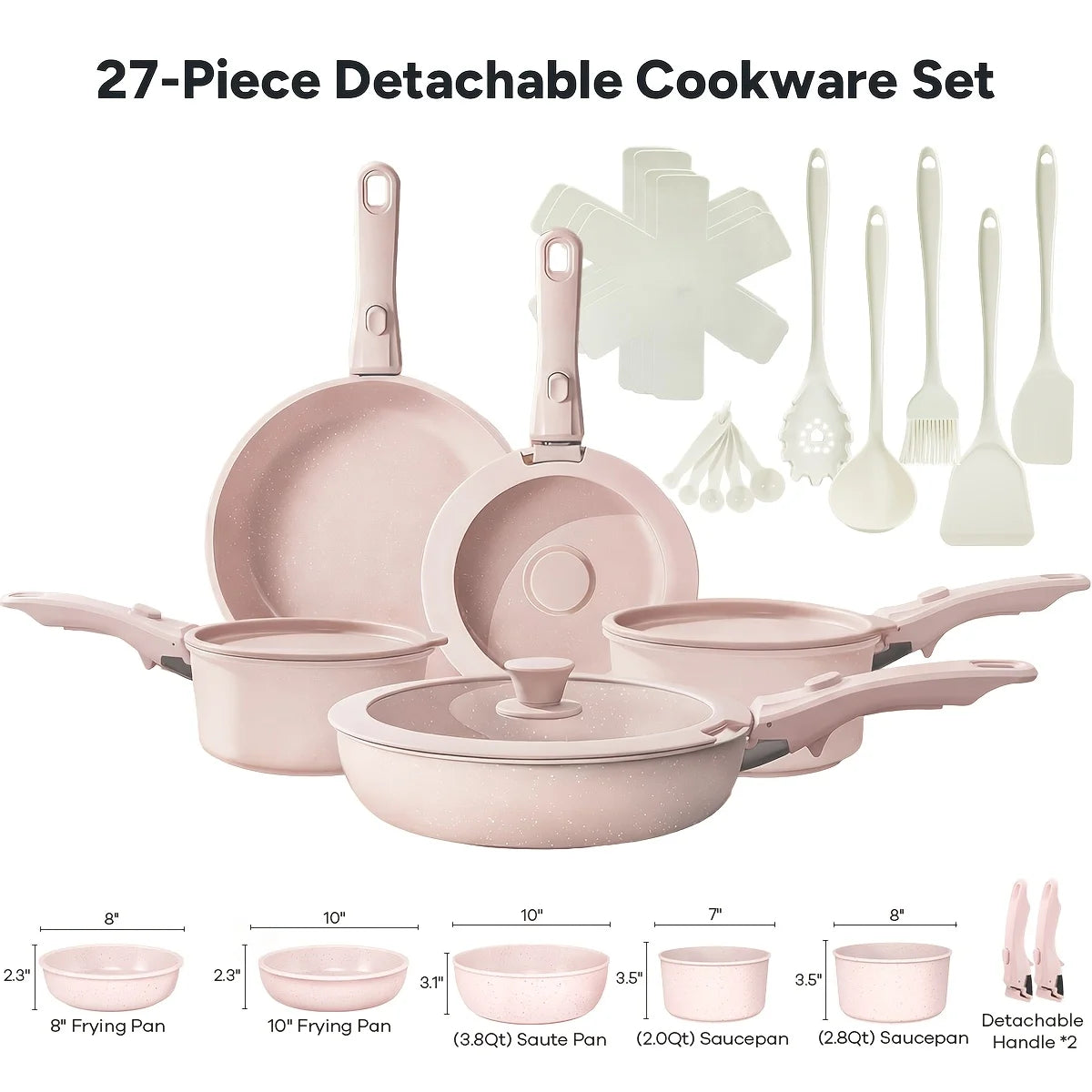 23Pcs/27pcs Nonstick Cookware Set, Pots, Non Toxic Cookware Sets Induction, Pots And Pans with Removable Handles, Cooking Set, O