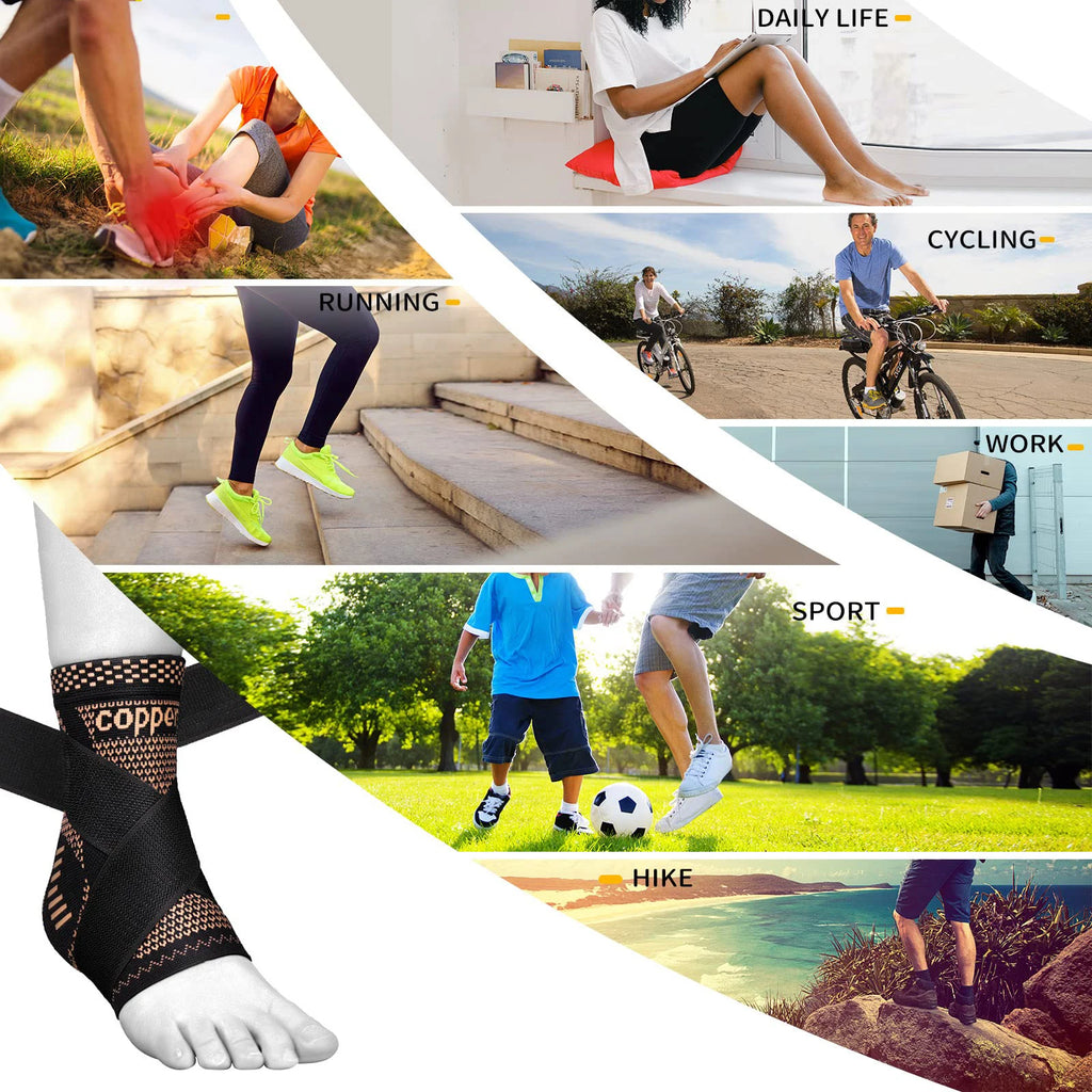 1Pc Ankle Brace for Women and Men, Ankle Compression Sleeve Support Copper Infused Ankle Brace, Support Heel Brace for Football