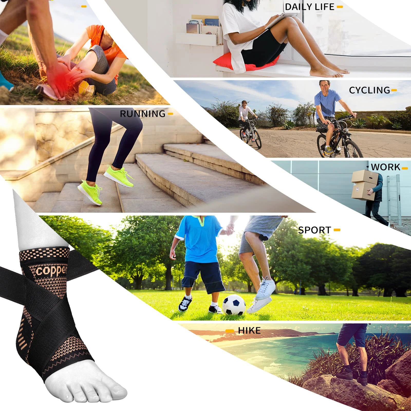 1Pc Ankle Brace for Women and Men, Ankle Compression Sleeve Support Copper Infused Ankle Brace, Support Heel Brace for Football