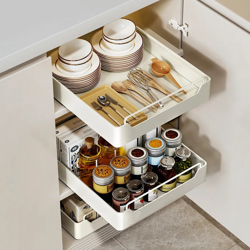 Kitchen Pull-out Drawers with Tray Spice Storage & Pot Organizer