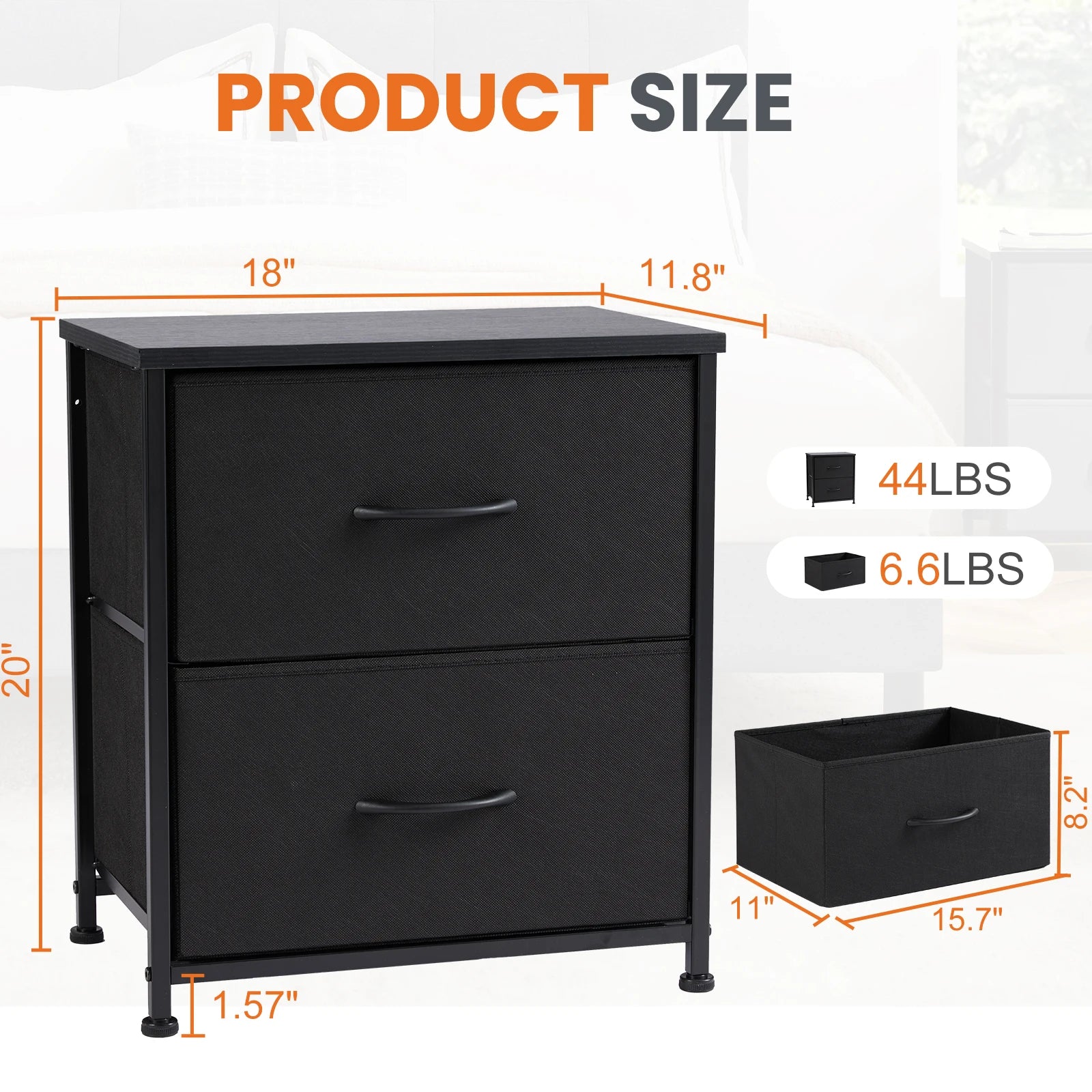 2Fabric Drawers Nightstand