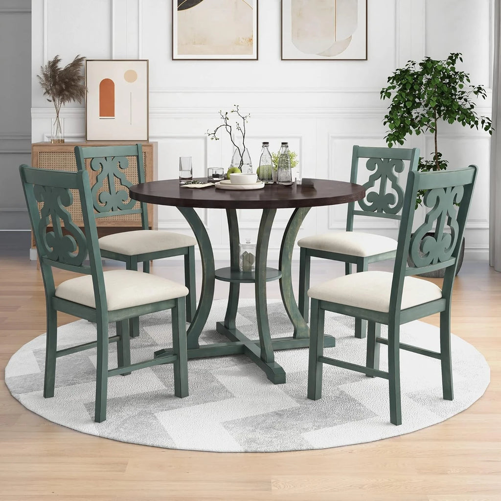 5-Piece Solid Wood Extendable Round Kitchen Table Set with 4