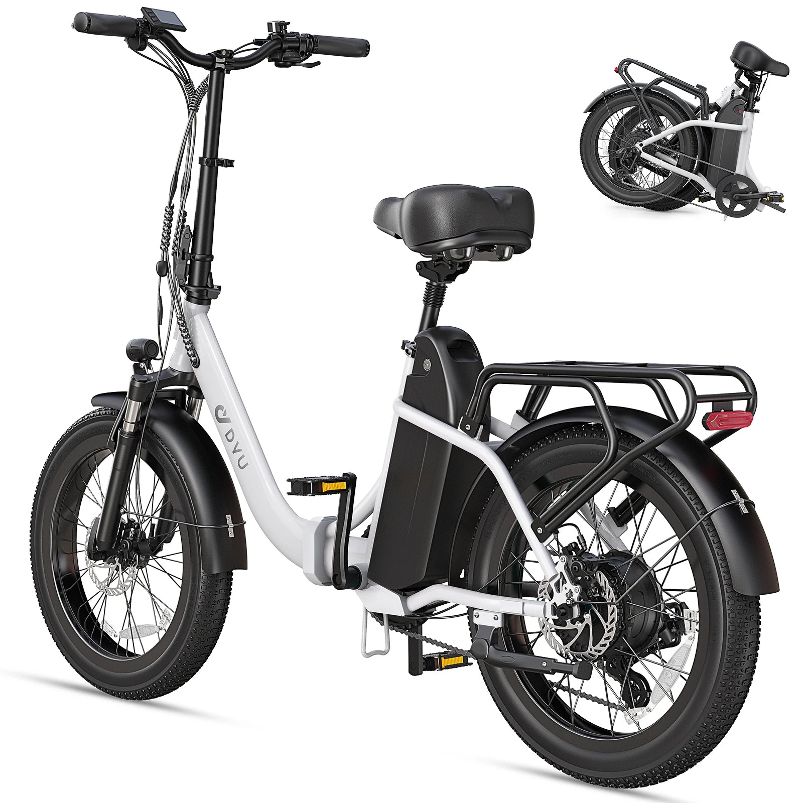 DYU C9 Electric Bicycle Peak 1000W Motor 48V15.6AH Lithium Battery Electric Bike Hydraulic Brake 20*3.0 Inch Fat Tire E-bike