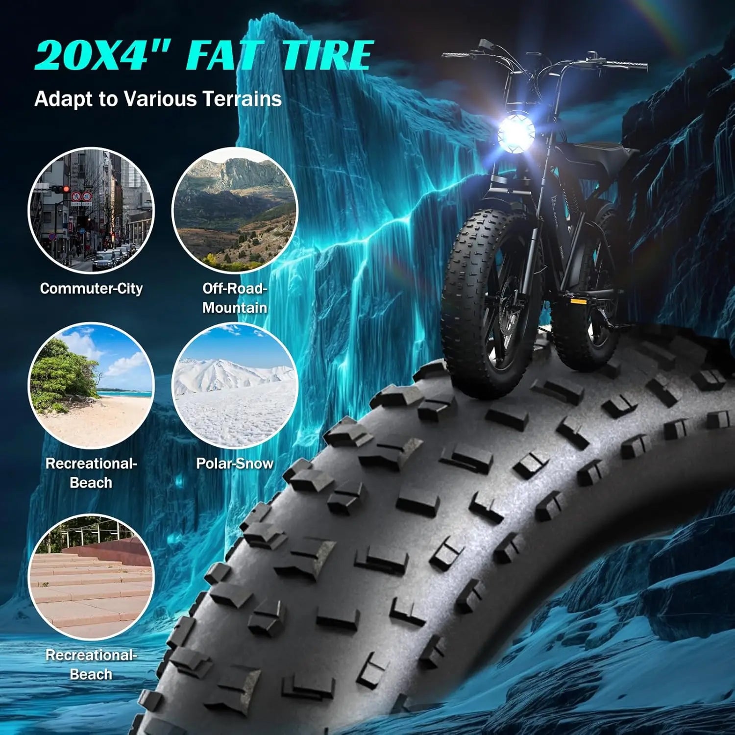 e-bike, 20" fat tires, 60-100mile range