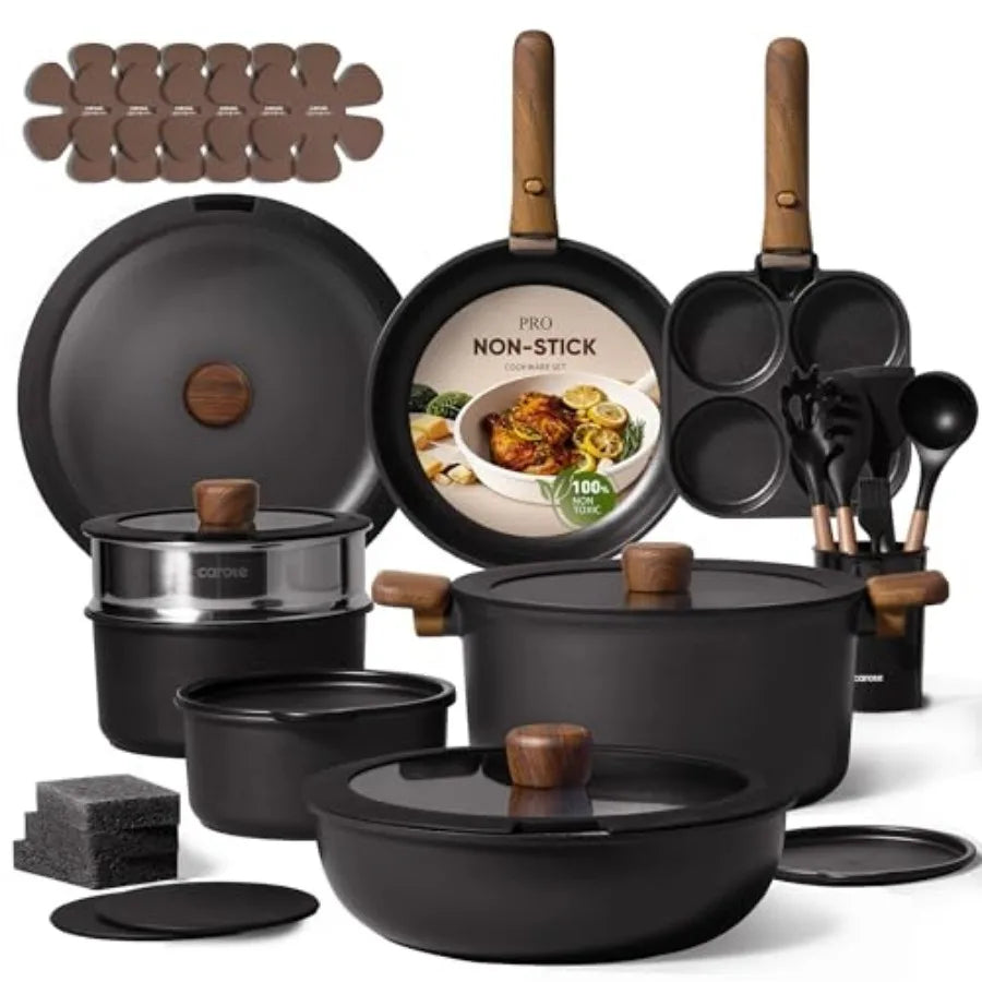 Ceramic Cookware Set, Pots and Pans Set Nonstick, Non-Toxic Cookware Detachable Handle