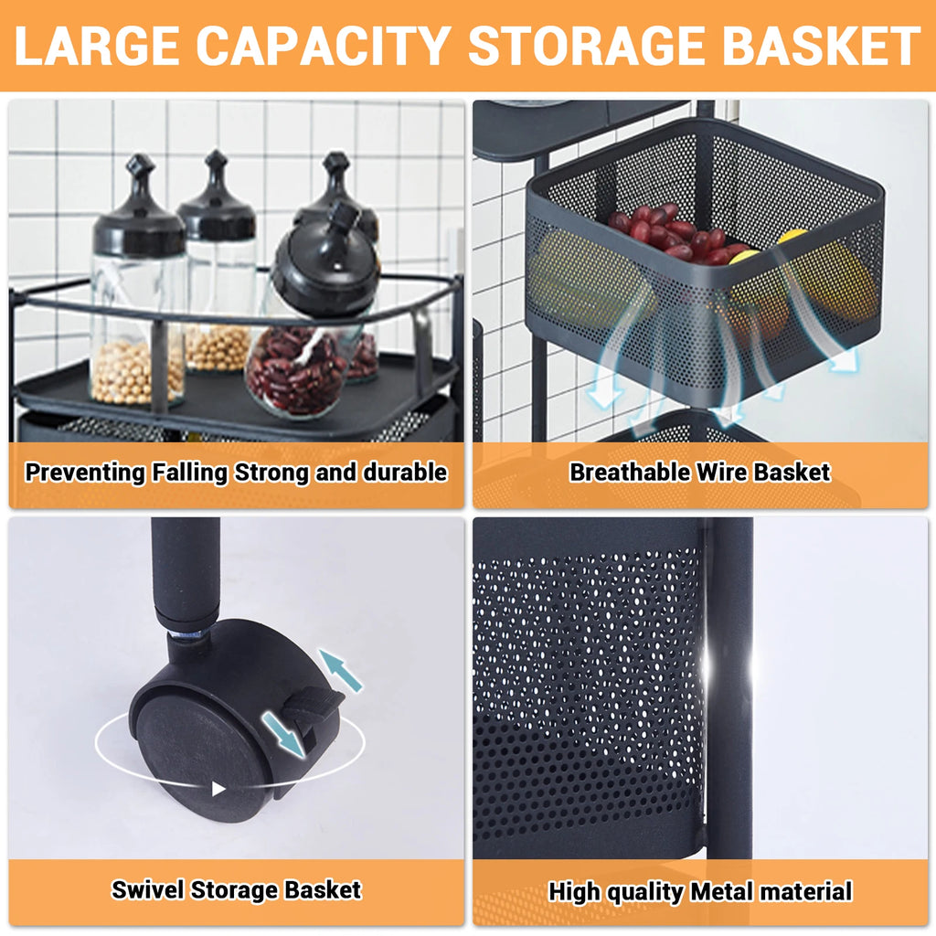 Five Layers 360 Degree Rotatable Trolley Storage Rack