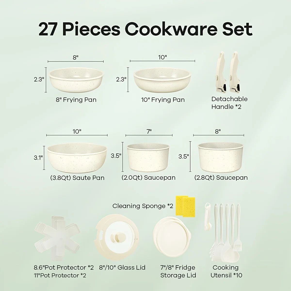 23Pcs/27pcs Nonstick Cookware Set, Pots, Non Toxic Cookware Sets Induction, Pots And Pans with Removable Handles, Cooking Set, O