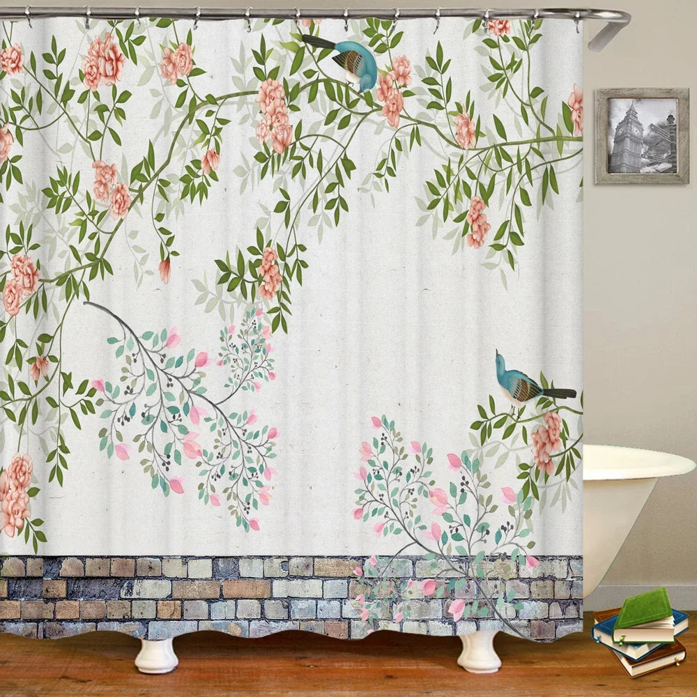 Chinese Style Flower and Birds Tree Shower Curtains