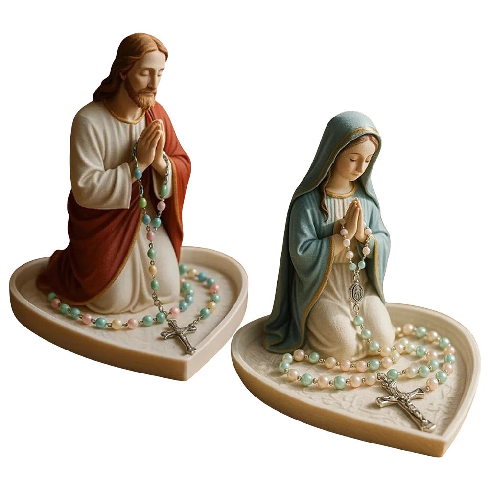 Virgin Mary Rosary Holder Statue Resin Our Lady of Grace Statue Holy Mother Figure Catholic Religious Home Decor