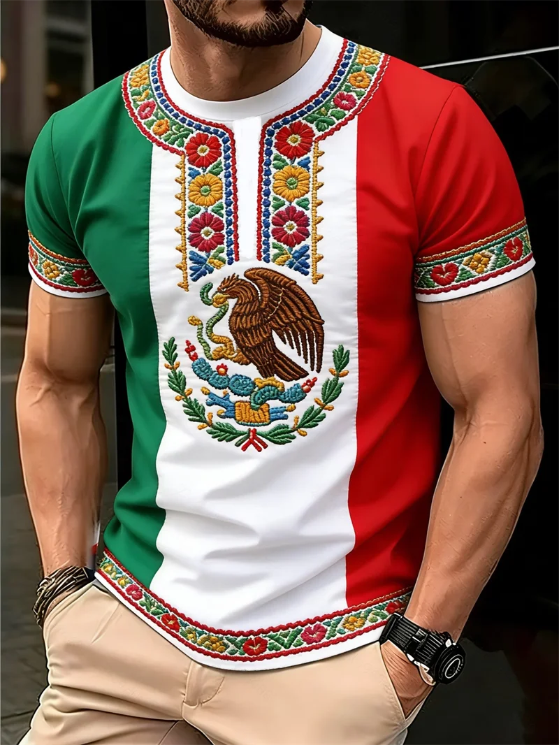 Men's Casual T-Shirt With Mexican Flag Style
