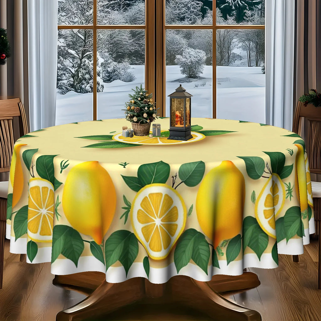 Lemons Theme Orange Green Leaves Tablecloth