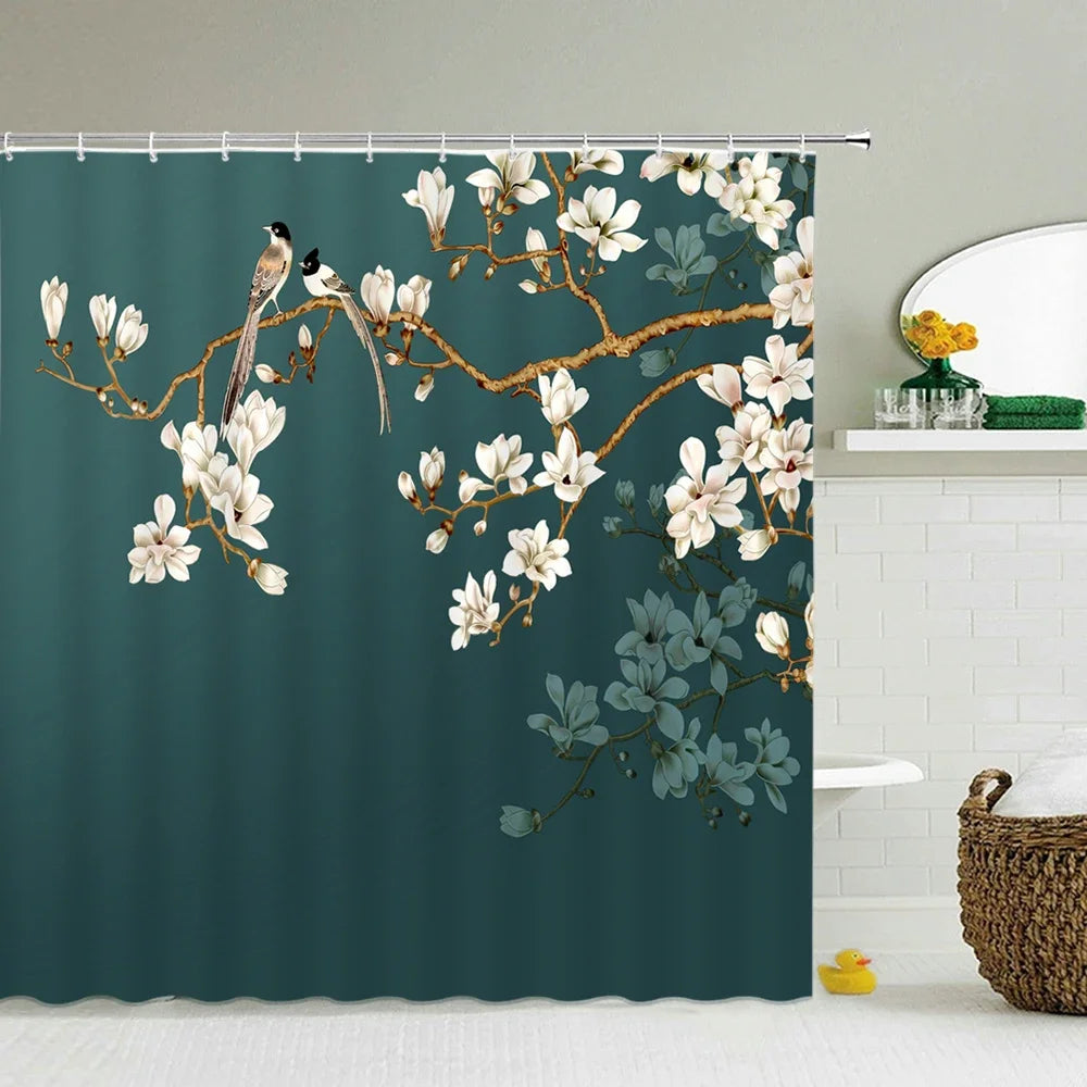 Chinese Style Flower and Birds Tree Shower Curtains