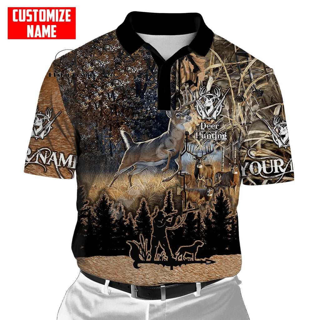 Custom Name Deer Hunting Camo Casual Collar Polo Shirts Short Sleeves