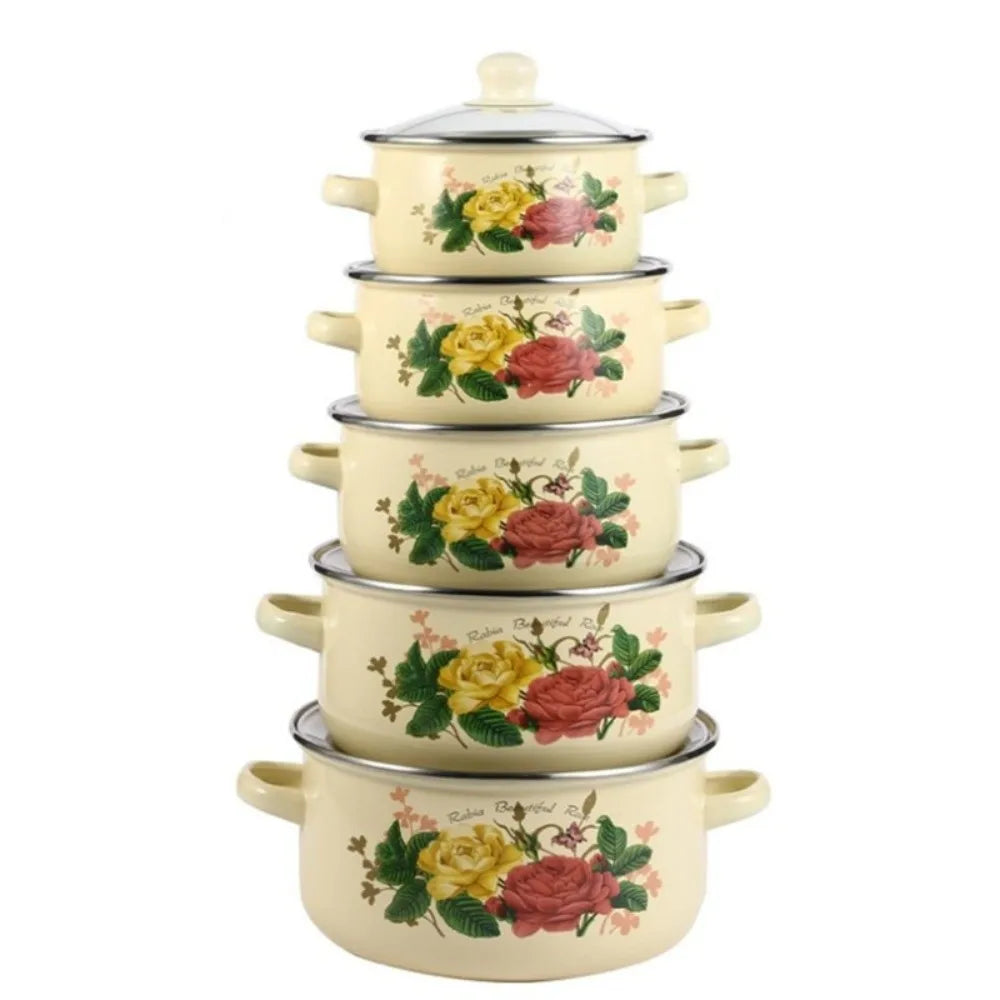 3pcs 16/18/20cm Pot Visible with Lid Kitchen Cookware Set Multi-Purpose Floral Cooking Tools Gas Induction Cooker