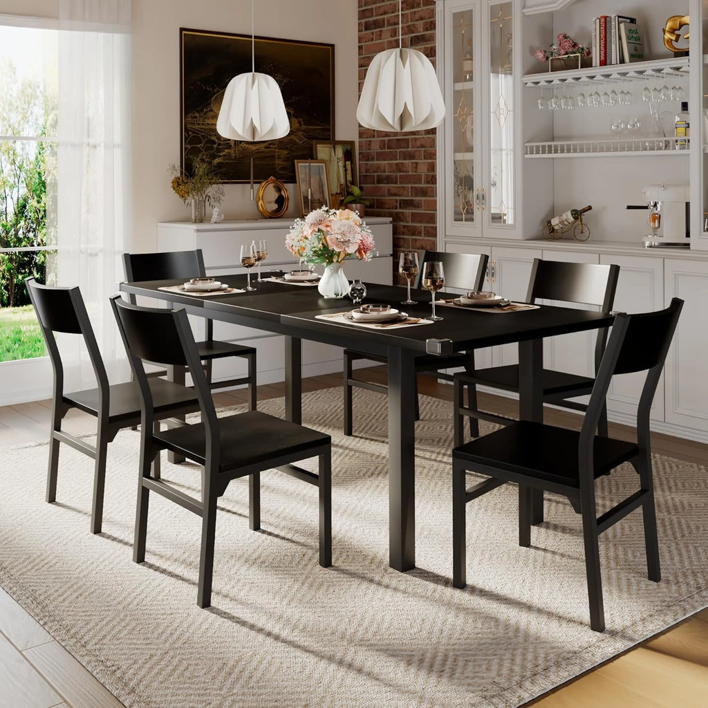 2026：-Piece 6 , 63 Extendable Kitchen Table & Chairs Set 4-6, Dining RoomTable with Sol