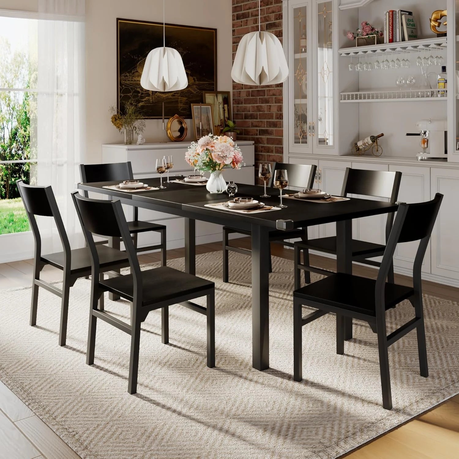 2026：-Piece 6 , 63 Extendable Kitchen Table & Chairs Set 4-6, Dining RoomTable with Sol