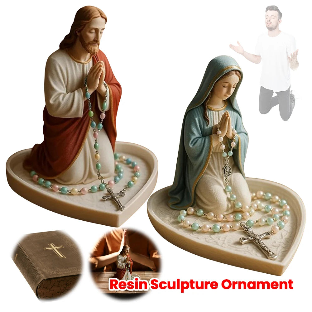 Virgin Mary Rosary Holder Statue Resin Our Lady of Grace Statue Holy Mother Figure Catholic Religious Home Decor