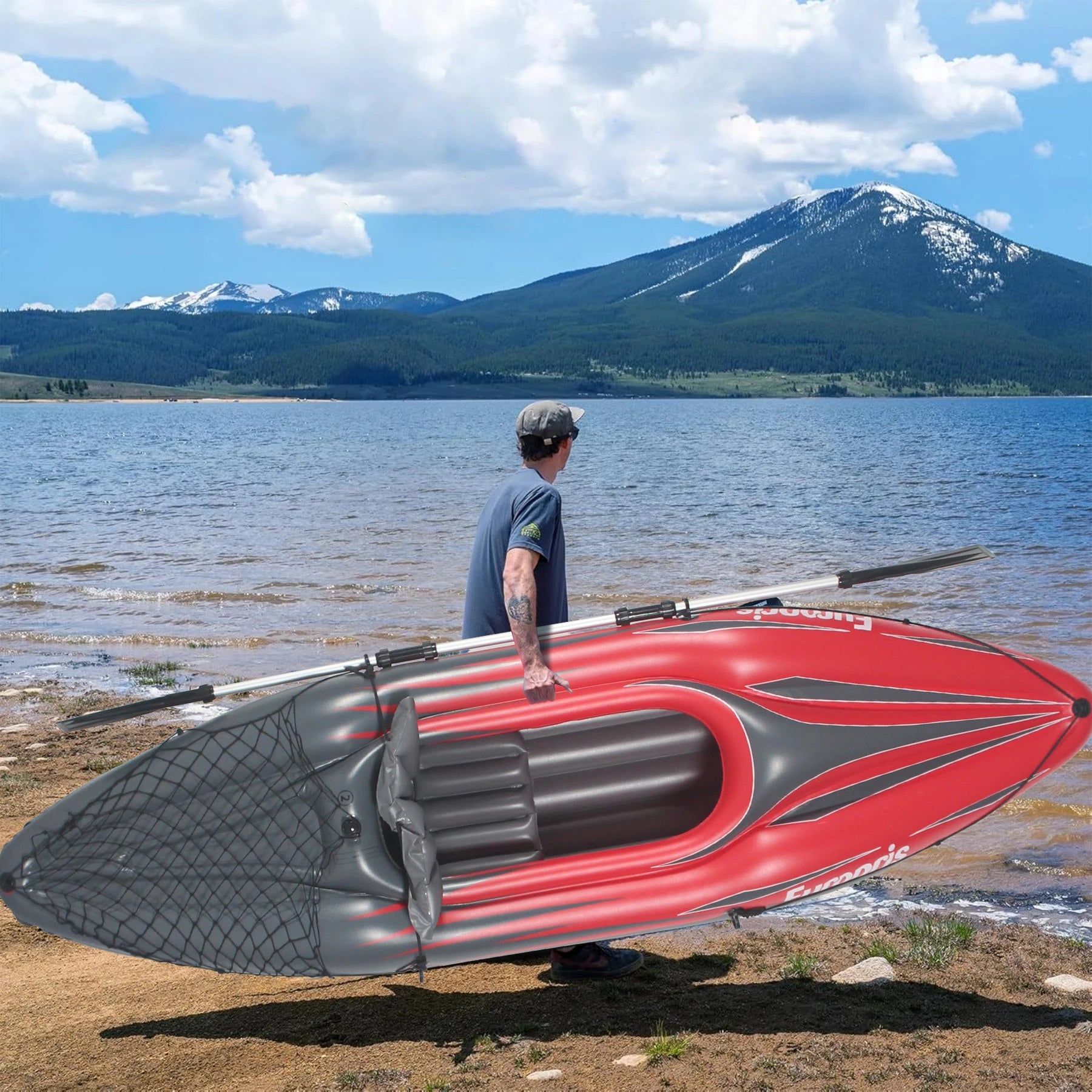 Inflatable Kayak Fishing Boat 1 Person Adult Red Canoe