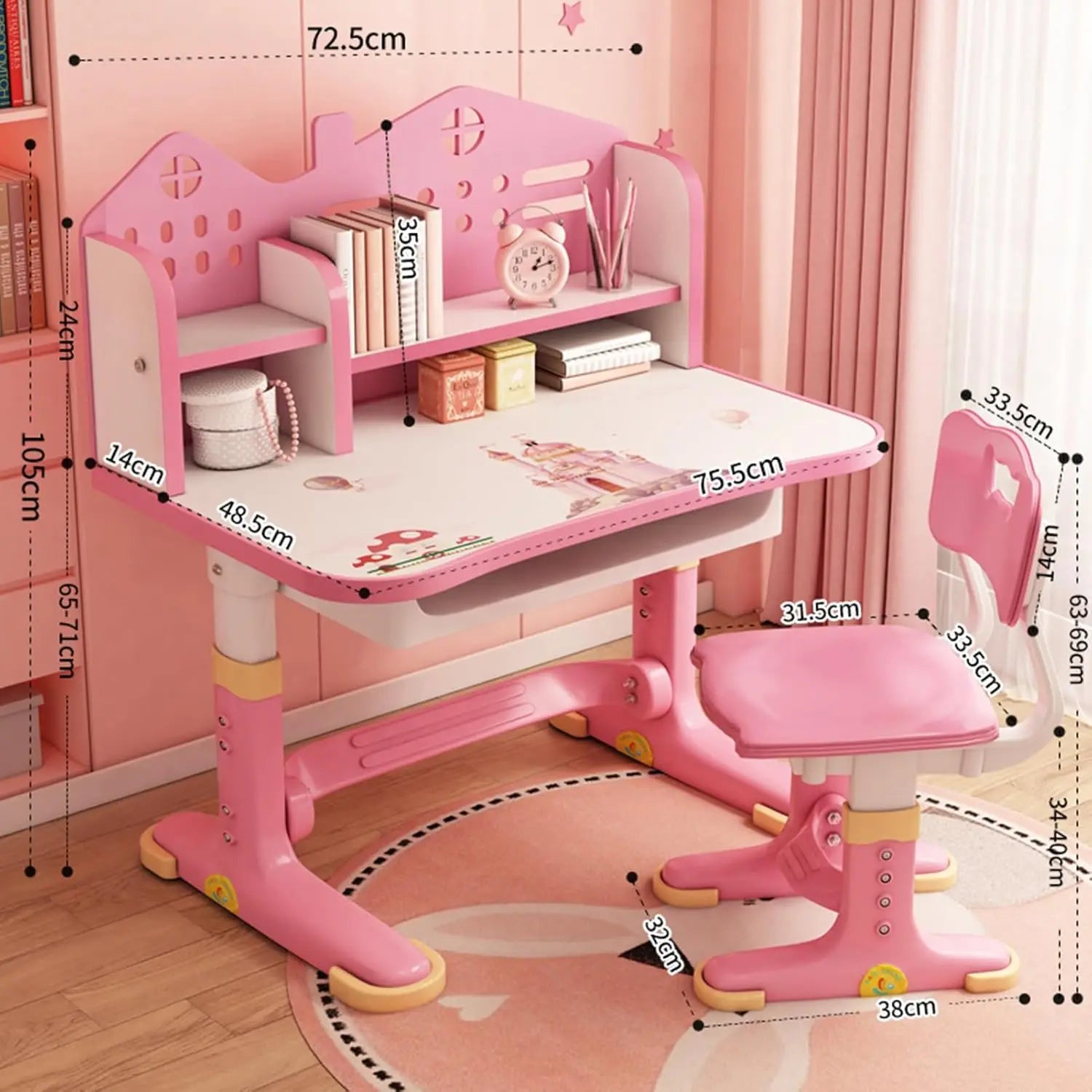 Kids Adjustable Study Desk Chair Set