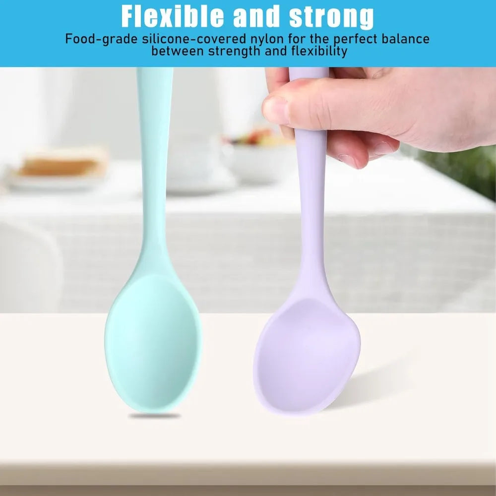 4 Pcs Silicone Spoons Heat Resistant Nonstick Kitchen Mixing Spoon Set for Cooking Baking Serving (Multicolor)