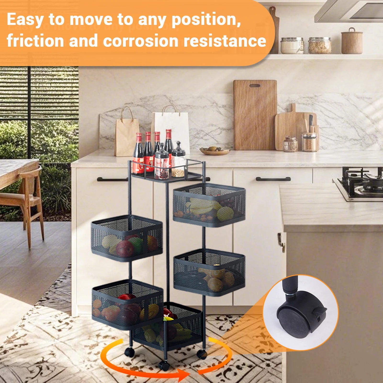 Five Layers 360 Degree Rotatable Trolley Storage Rack