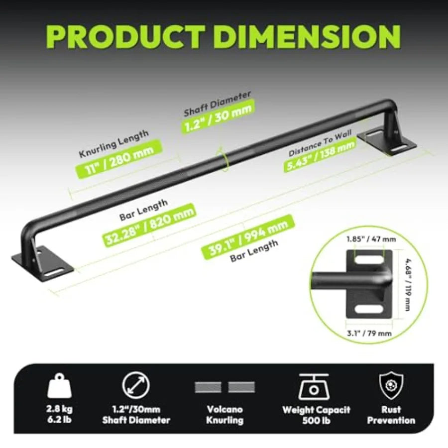 Doorway and wall-mounted pull-up bar for home gym