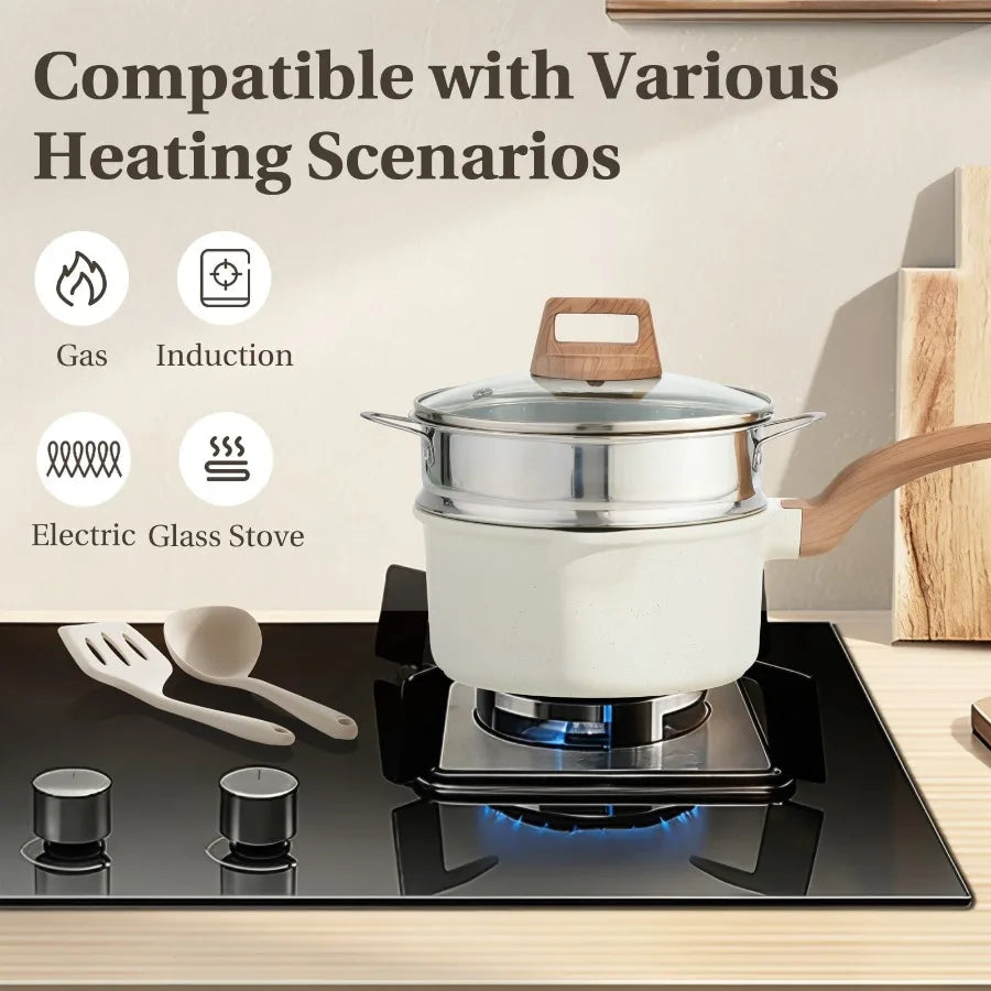 Nonstick Cooking Set 25 Pcs White Granite Pots and Pans for Induction Cooktops Durable Lightweight Kitchen Cookware with Lids