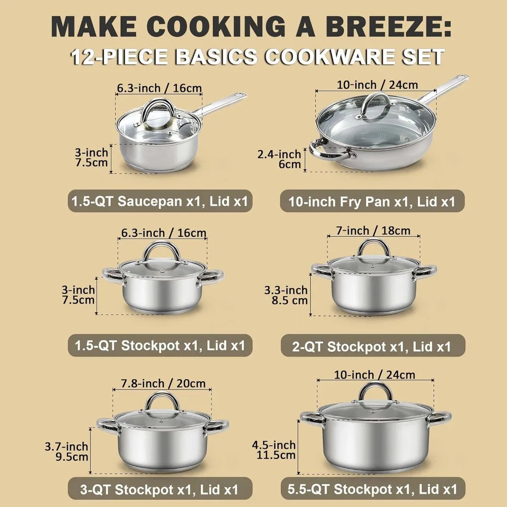 12-Piece Stainless Steel Cookware Set