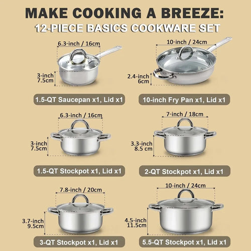 12-Piece Stainless Steel Cookware Set