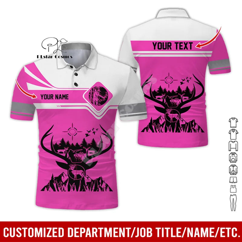 Custom Name Deer Hunting Camo Casual Collar Polo Shirts Short Sleeves