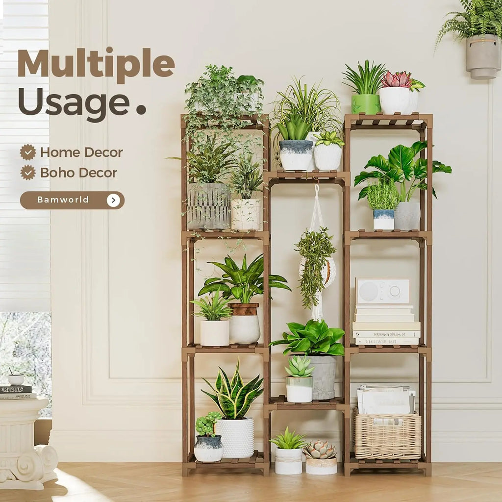 Large Wooden Plant Stand with 10 Shelves for Indoor Outdoor Decor