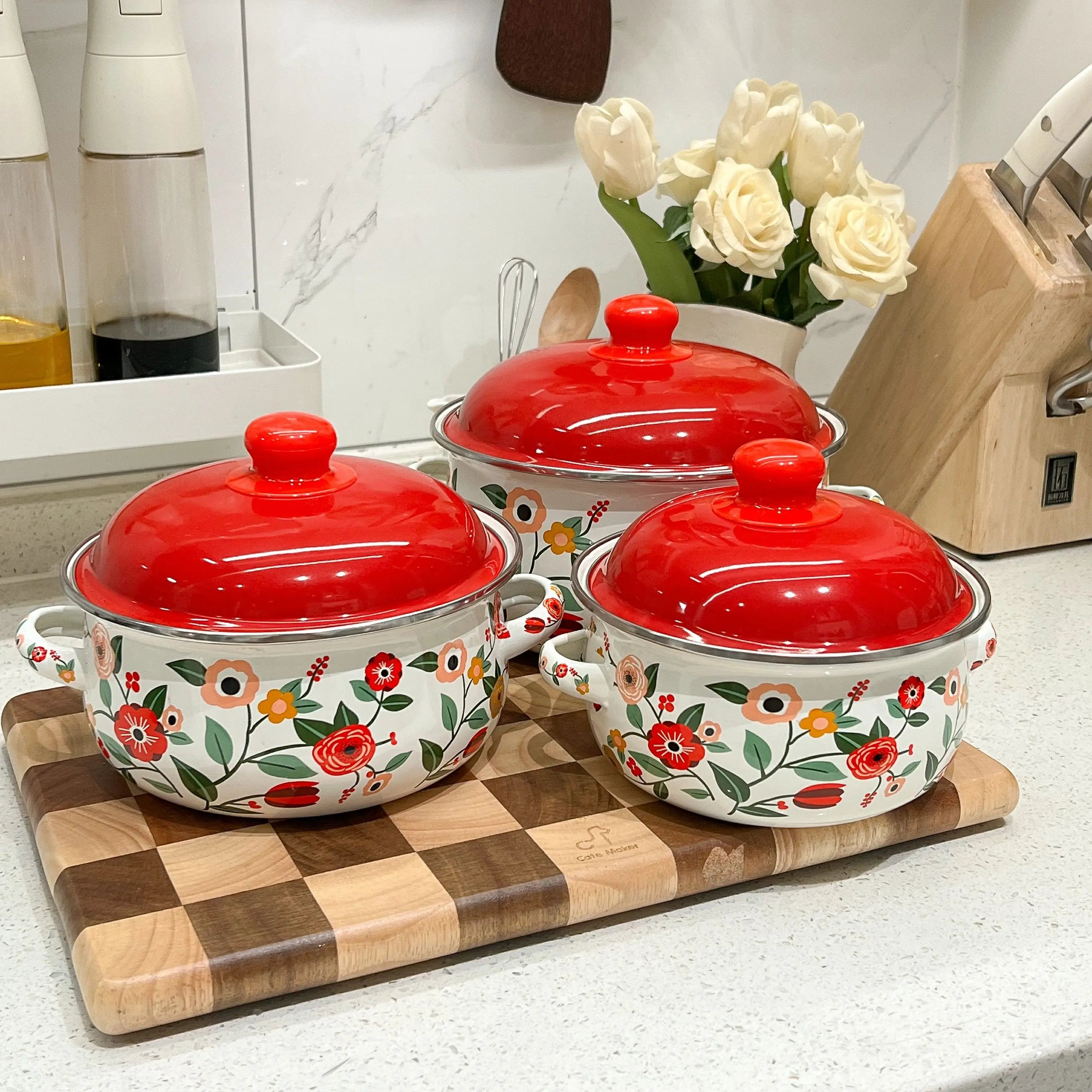 3-piece Set of Thickened Cartoon Enamel Household Cookware