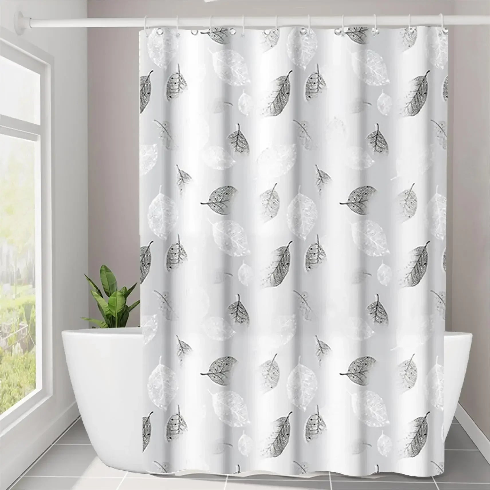 Leaf Pattern Plastic Shower Curtain