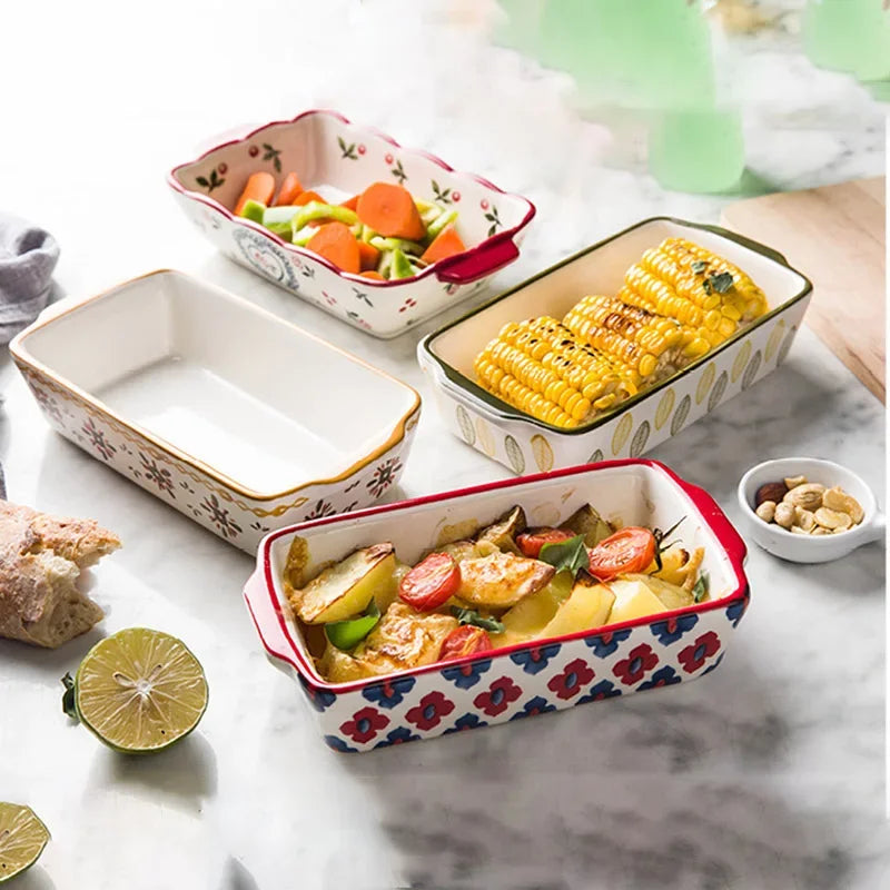 Rectangular Oval Bakeware Pan With Handle Ceramic Baking dish