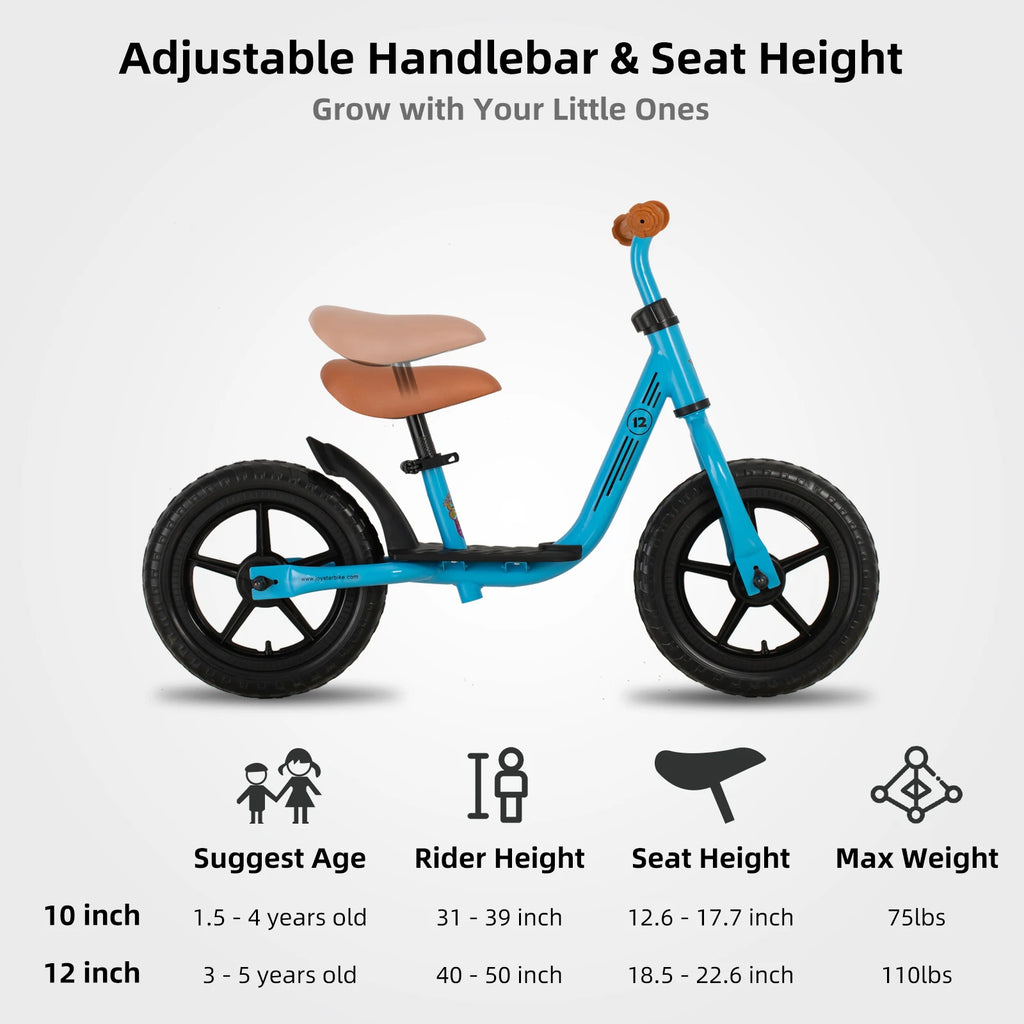 JOYSTAR 10"/12" Toddler Balance Bike for Girls & Boys, with Footrest & Adjustable Seat