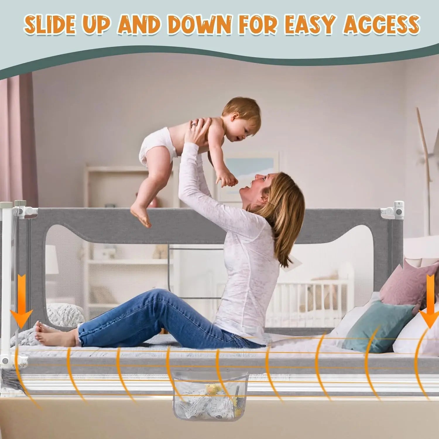 Bed with Safety Side Rails with Child Lock
